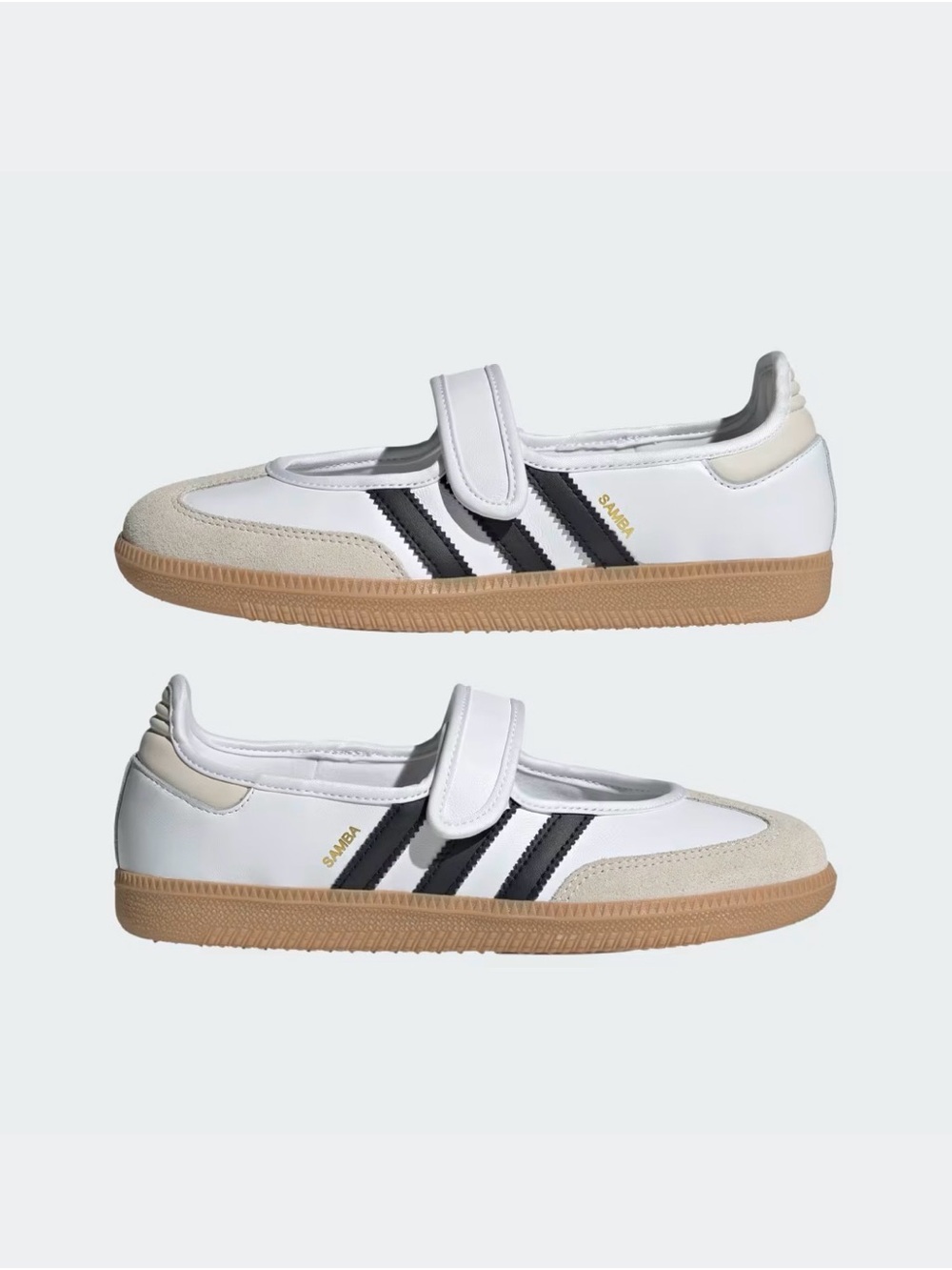 adidas Samba White Mary-Jane Sneaker with Black Stripes Gum Sole. NWT. Size 8.5 - Picture 3 of 13